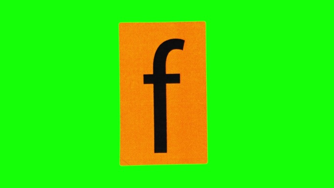 小字母f在橙色矩形的定格动画，纸皱循环在绿色屏幕上