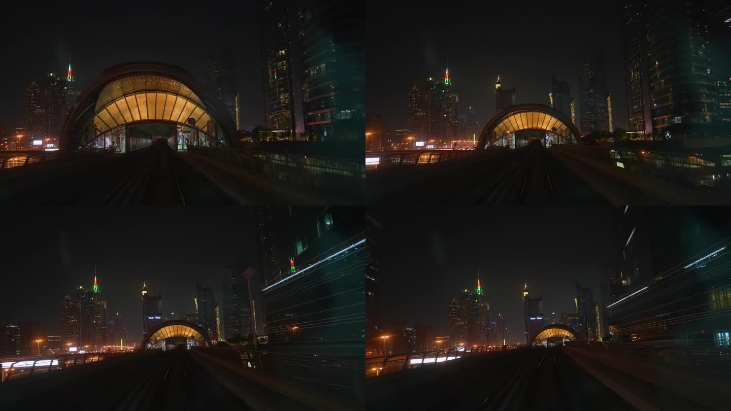 迪拜地铁夜景公路夜景夜晚