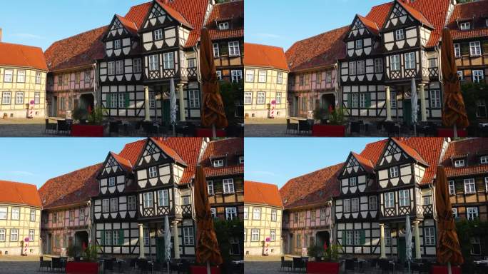 2023年8月23日，德国奎德林堡:德国传统建筑半木结构房屋。一个古老的德国旅游小镇的半木结构的中世