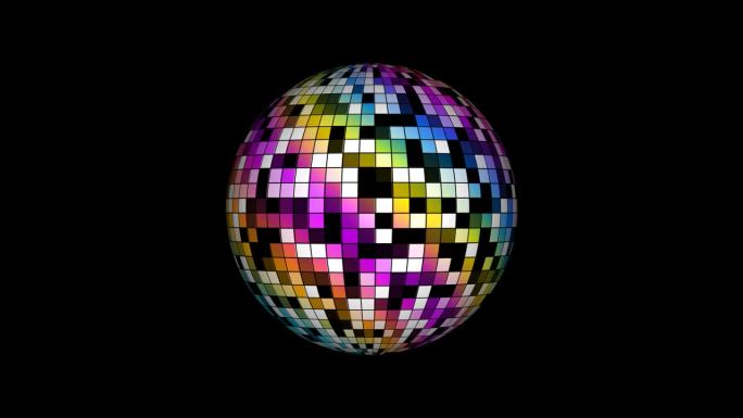 旋转闪闪发光的迪斯科球。夜派对的概念。霓虹灯迪斯科球无缝VJ循环动画。镜子球迪斯科灯。星光俱乐部舞会