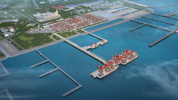 三维3D动画港口无人装船集装箱科技码头