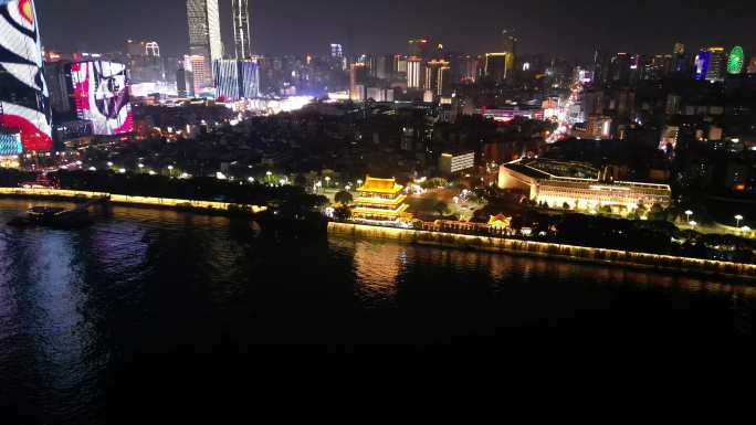 航拍 长沙市 杜甫江阁 湘江沿岸 夜景