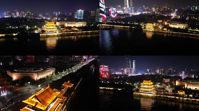 航拍 长沙市 杜甫江阁 湘江沿岸 夜景