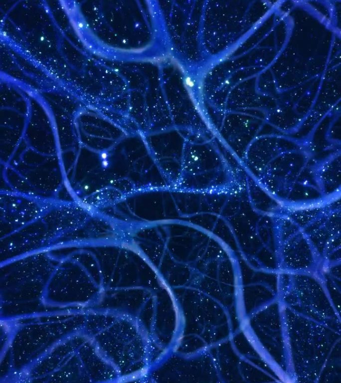 蓝色垂直抽象神经网络VJ回路闪闪发光的粒子飞过
