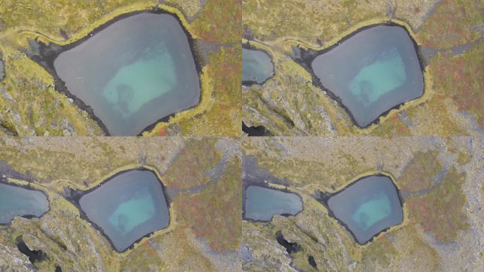 4k航拍俯瞰冰岛苔原上宝石般的湖泊