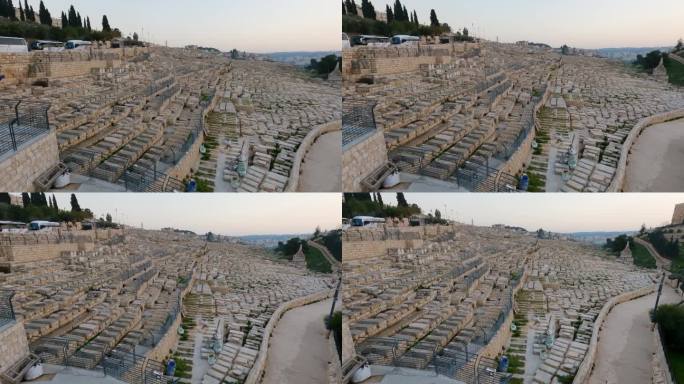 以色列耶路撒冷橄榄山上的犹太人墓地。宗教古迹