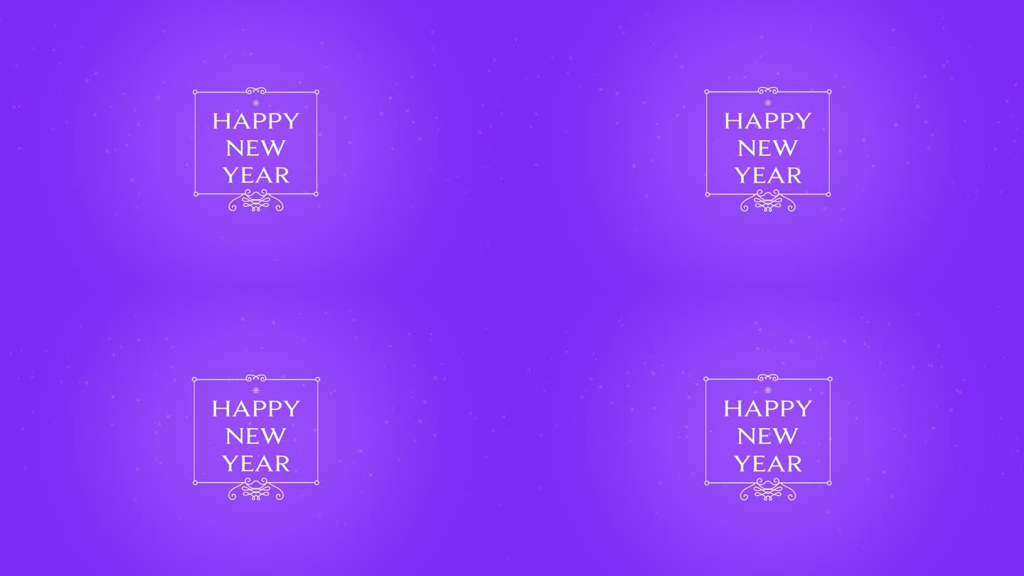 新年快乐与雪和框架上的紫色梯度