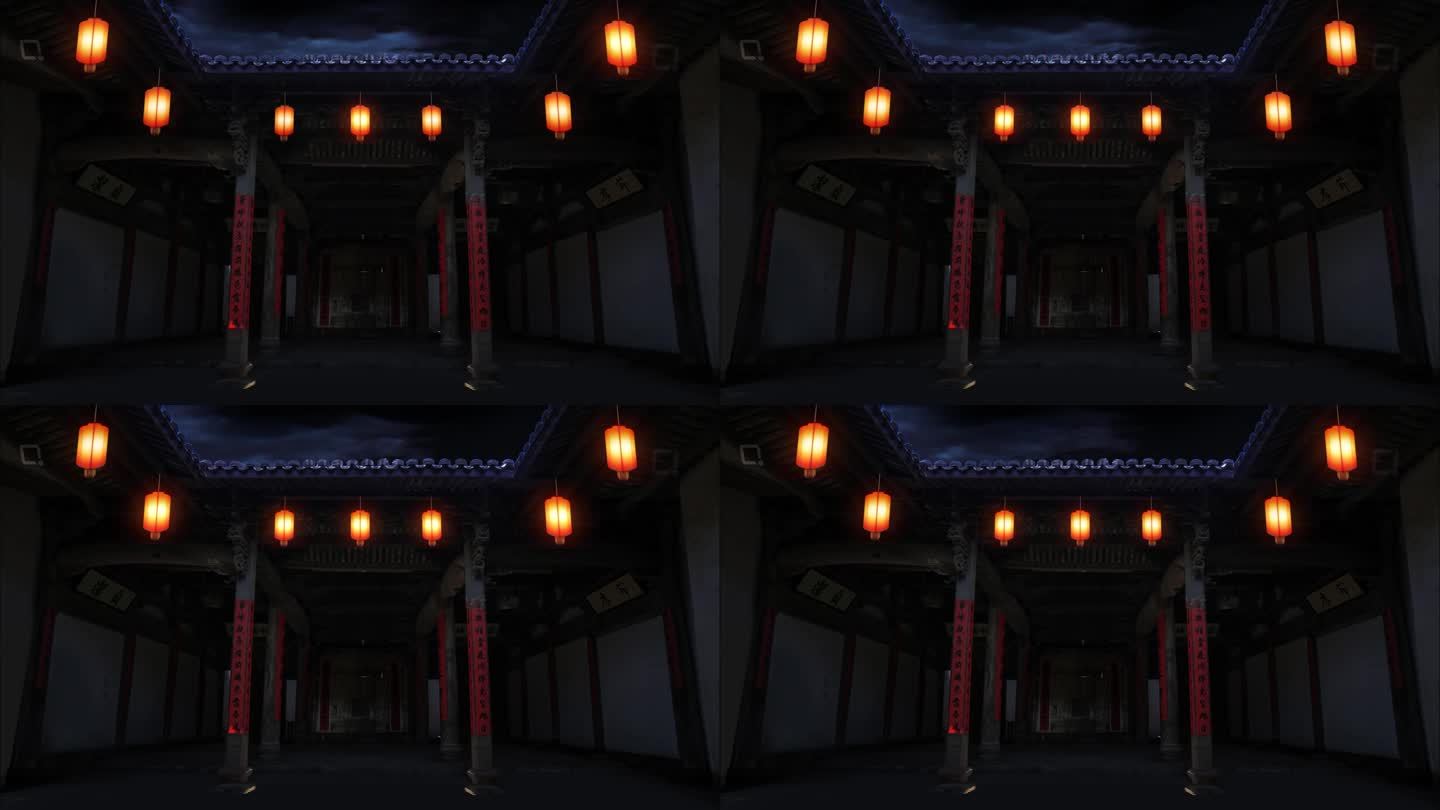 【原创】舞台投影夜晚祠堂夜景画面视频素材