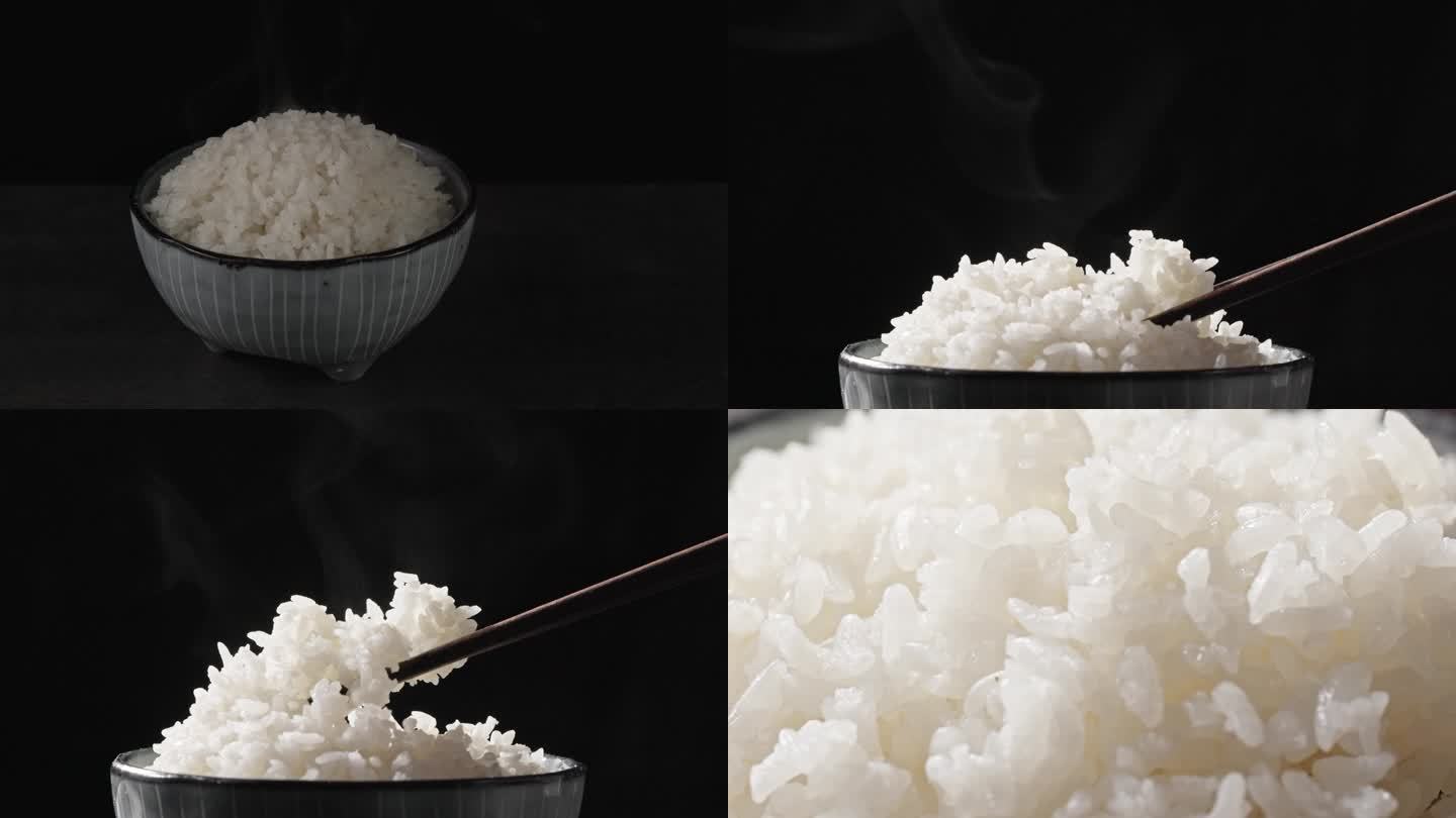 一碗热气腾腾的米饭筷子夹起米饭