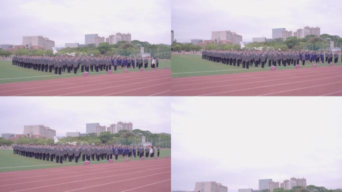 老师查看学生们在操场做早操（4K50帧）