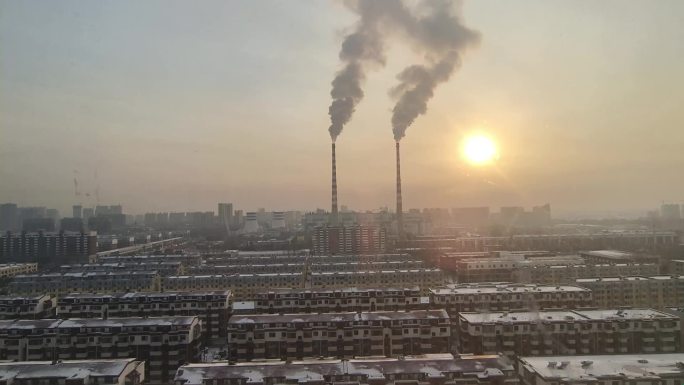 热力公司集中供热供暖北方城市-冒烟烟囱