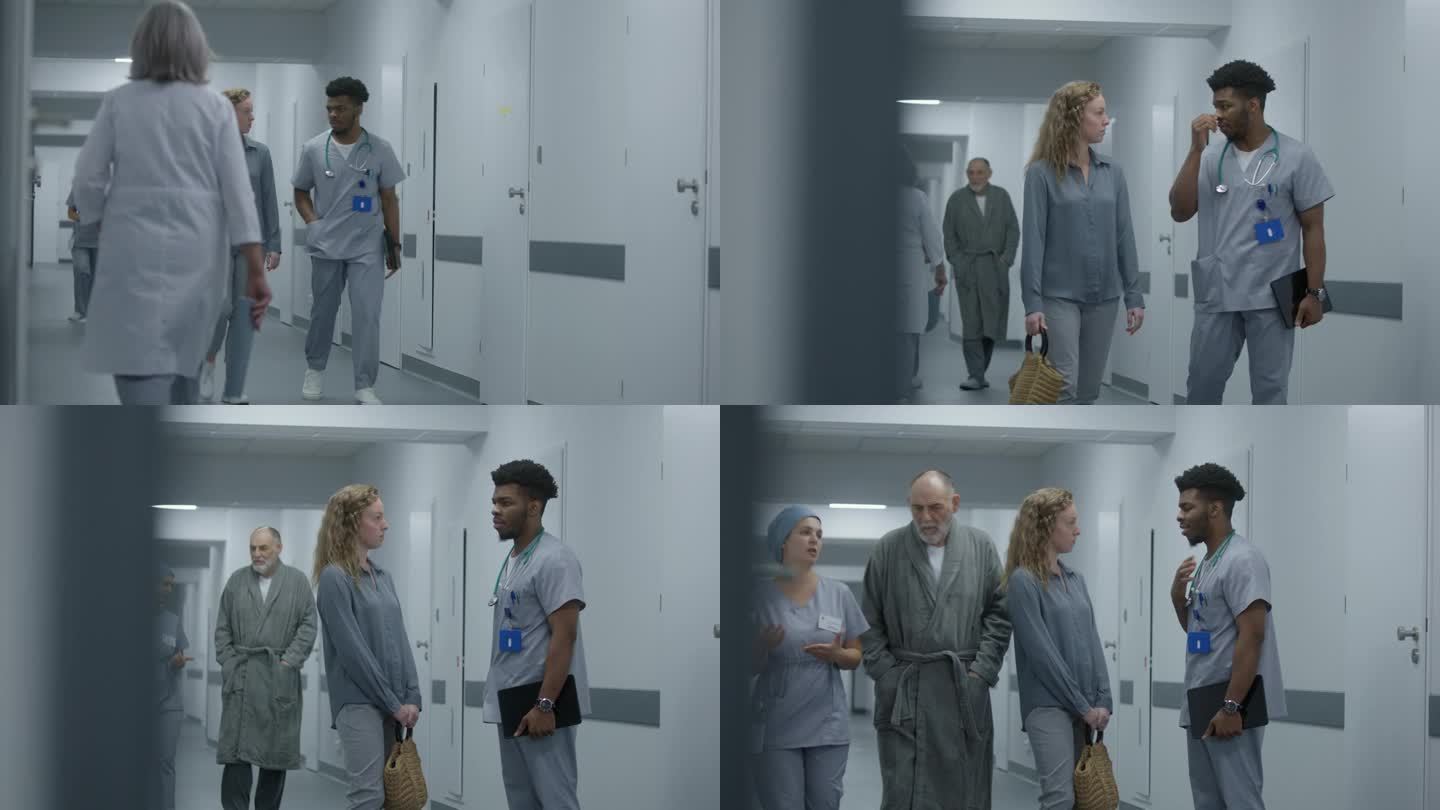 非裔美国医生走过医疗中心的走廊
