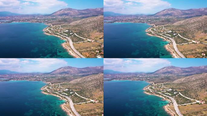 由无人机拍摄的阿提卡苏尼奥爱琴海海岸令人惊叹的绿松石水。
