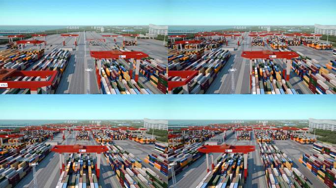 三维3D动画港口无人装船集装箱生长码头