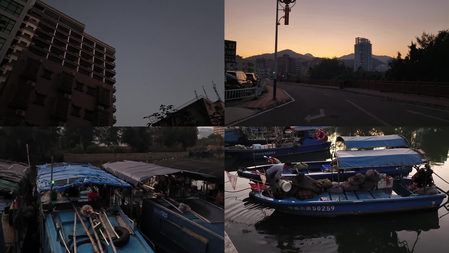 晨曦码头渔民海上日出港湾凌晨宁静的港湾