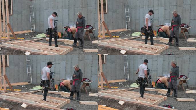 成熟的男人和年轻的男人从零开始建造家园，在建造的第一步工作