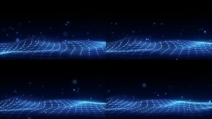 未来科技浪潮。数字网络。抽象波与移动粒子在蓝色背景。大数据分析。3 d渲染。