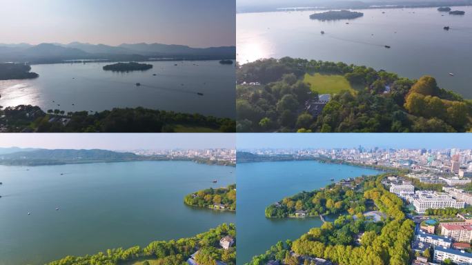 浙江杭州西湖景区美景航拍旅游大自然风景风