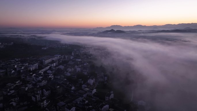 【4K无水印】航拍徽州古村落云海