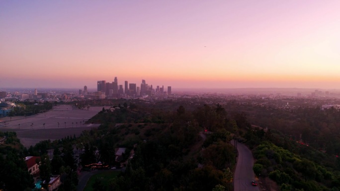加州洛杉矶市中心朝阳黄昏大景