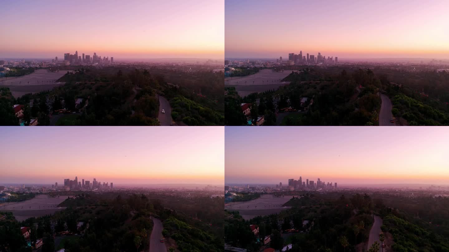 加州洛杉矶市中心朝阳黄昏大景