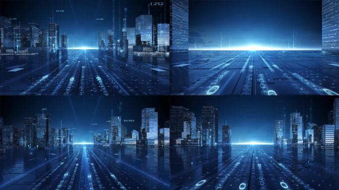 4K大数据科技感城市，科幻城市夜景