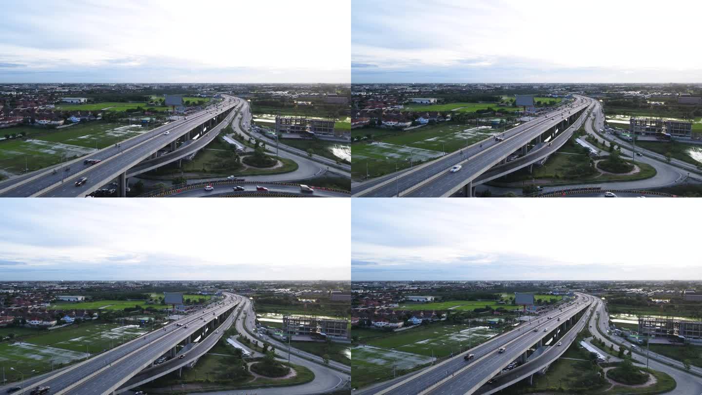 城市高速公路交叉口，鸟瞰图，高速公路高视角图