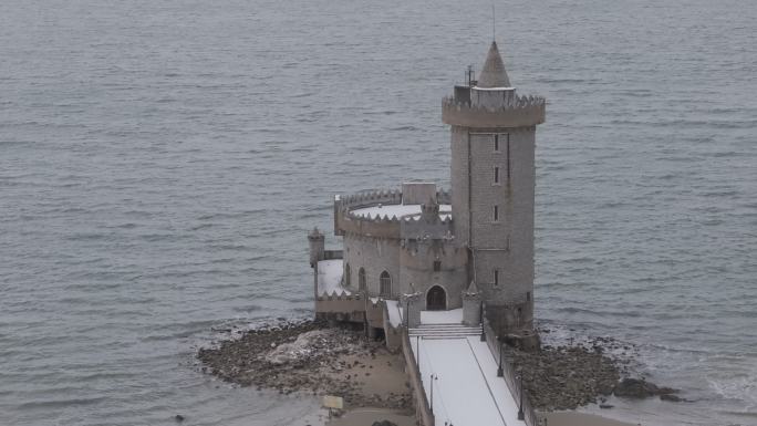 航拍威海中央电视台影视城海岸城堡