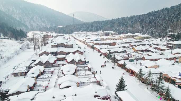 中国黑龙江雪乡风景区航拍风光