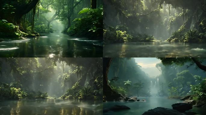 丛林热带河水溪水森林