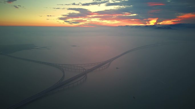 青岛胶州湾大桥航拍日出延时