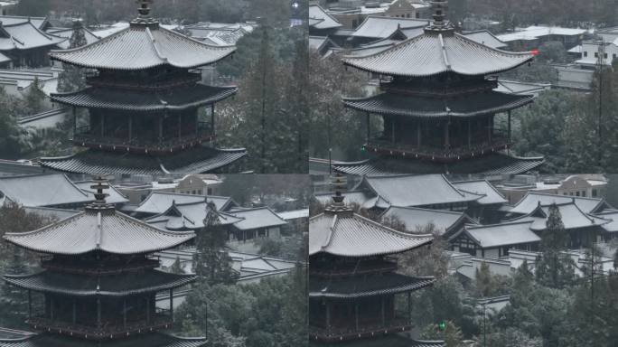 杭州下雪航拍雪中望仙阁德寿宫