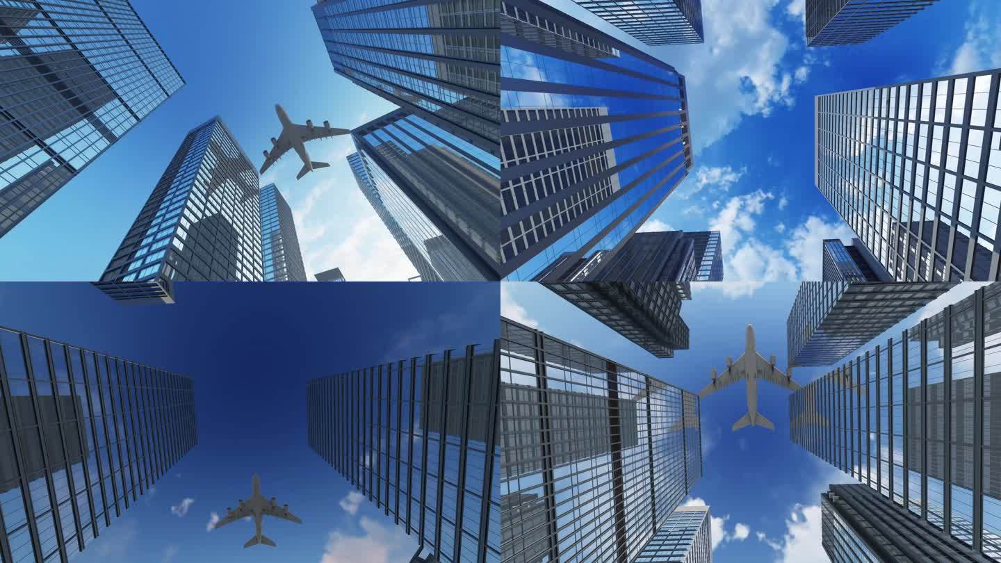 CBD金融中心 飞机从空中飞过