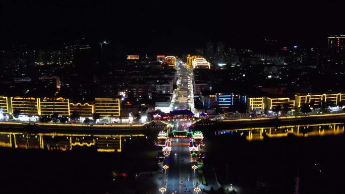 福建省漳州市南靖县主城区夜景航拍