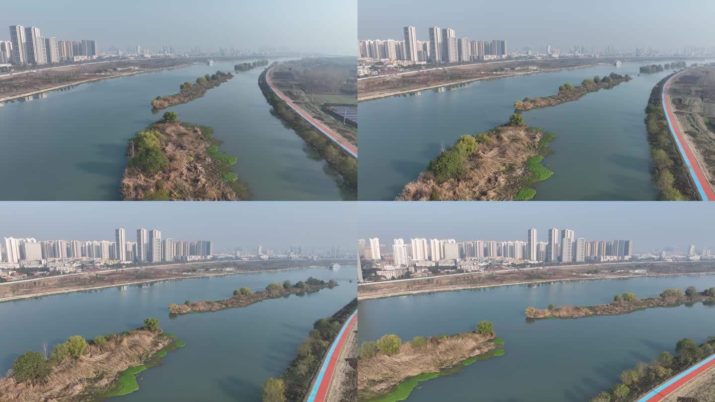 航拍襄阳唐白河汉江支流湿地城市风光风景