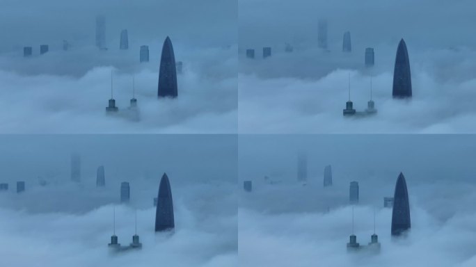 航拍深圳城市地标云海景观