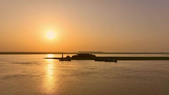 洞庭湖夕阳航道航拍