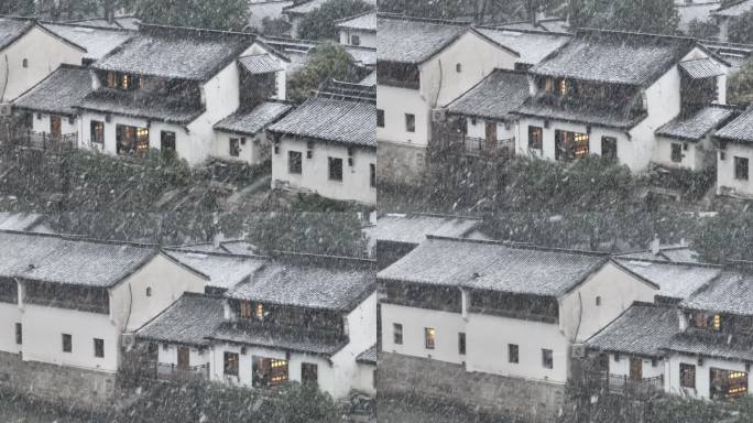 航拍杭州下雪拱宸桥景区