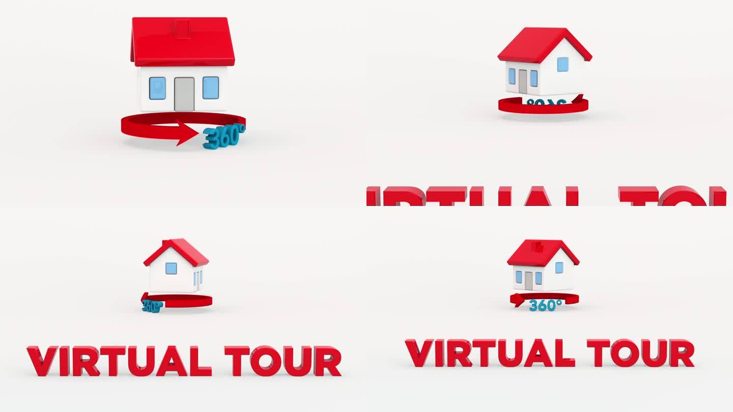 房地产虚拟旅游介绍标题概念动画，360房子旋转- 4K股票视频