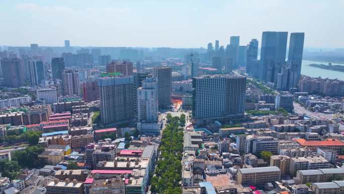 湖南长沙湘江杜甫江阁茶馆航拍城市地标风景