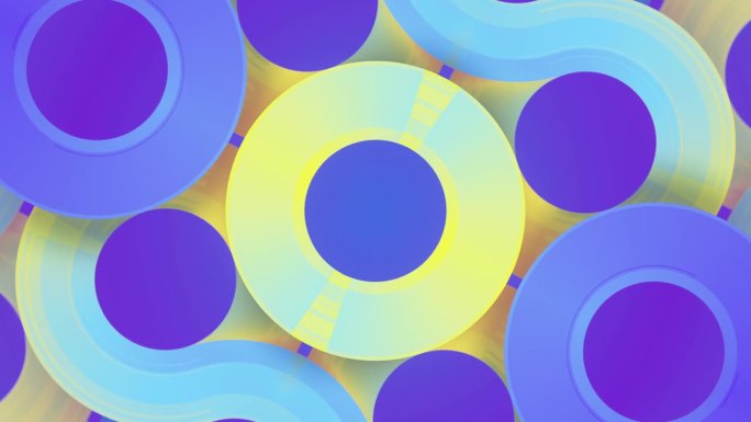 对称的彩色黄蓝圆形线条图案，具有动感的质感。数字无缝循环动画背景。3d渲染4K
