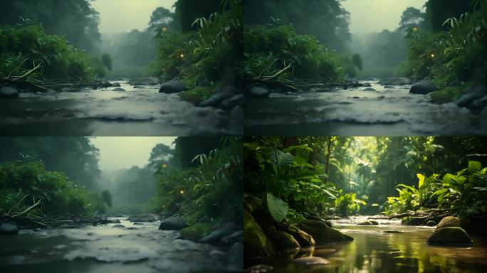 丛林溪水流淌阳光