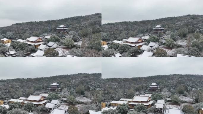 航拍杭州下雪雪中净慈寺