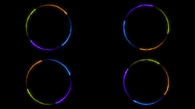 霓虹灯流行的圆圈与紫色光谱线紫外线动画发光荧光霓虹灯线。循环运动图形4K。
