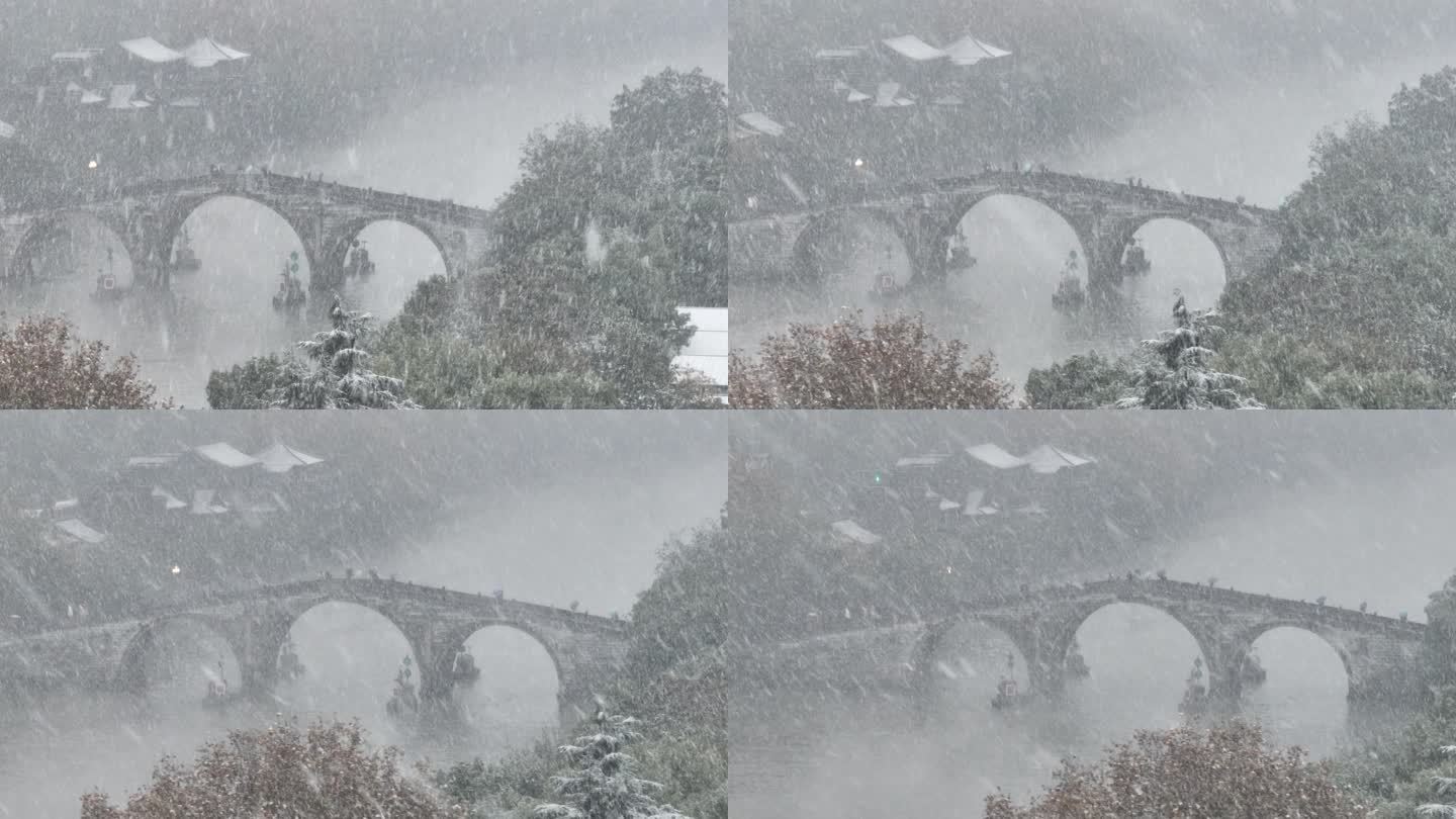 航拍杭州下雪拱宸桥