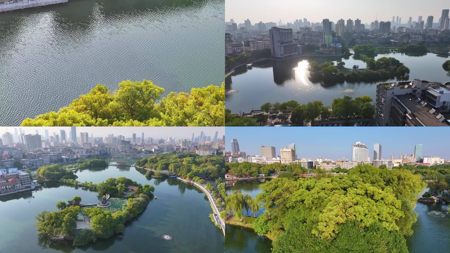 江西南昌八一公园航拍城市地标风景风光东湖