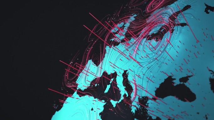 欧洲出现的数据模式-蓝，红-分析全球数据流，商业，技术