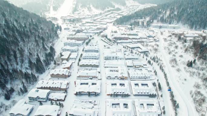 中国黑龙江雪乡风景区航拍风光