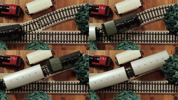 模型铁路道岔中的机车模型。前视图。关闭了。