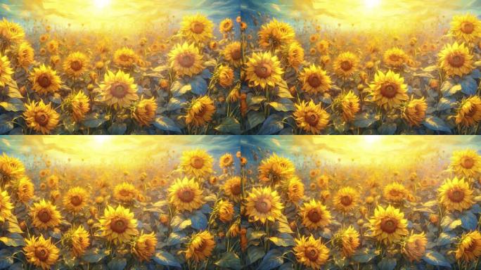 4K宽屏大屏唯美油画向日葵花背景